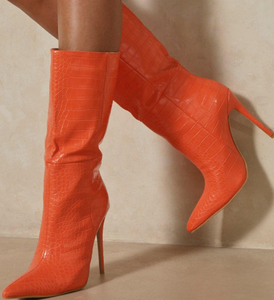 Botas Cómodas con Estampado, Altura Media, Punta en Pico, Tacón Alto, Estilo Slip-on, Talla Grande 43 - Product Image 6