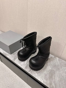 Botas de Nieve de Tacón Alto y Punta Redonda, con Cordones, Parte Superior de Gamuza, Suela de Goma, Ligeras, Transpirables, Blancas/Negras, Moda de Invierno - Product Image 3