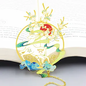 Hadiah kreatif gaya Retro kustom magnetik Foil emas logam ditekan emas penuh warna Bookmark hadiah bulu kuningan Bookmark