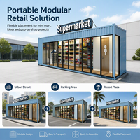 Conteneur de 40 pieds modulaire et portable, transformable en mini-marché, kiosque, boutique de détail, stand d'épicerie éphémère ou supermarché conteneurisé pour le transport