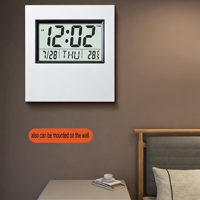 Jam Alarm LCD Digital Logo Kustom, Kalender Abadi Elektronik, Jam Dinding Layar Besar dengan Penghitung Waktu Mundur dan Temperatur
