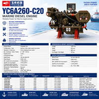 Moteur diesel marin Yuchai série YC6A260, 220 CV, 150 CV, 170 CV, 260 CV, 7,252 L, 6 cylindres, refroidi par eau, pour bateau de pêche