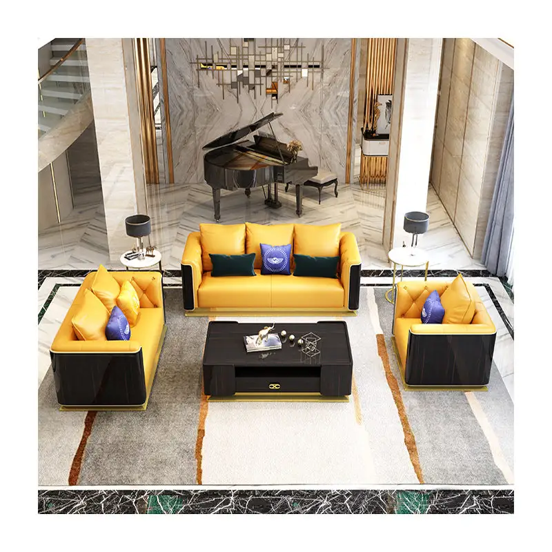 Hot Selling Moderne 6 Zitplaatsen Lederen Sofa Set Woonkamer Meubels Met Luxe Design
