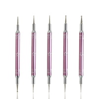 Yaliixn Kits d'outils professionnels pour nail art en gros, manche métallique rose, logo personnalisé, stylo de précision à double pointe, pince à ongles