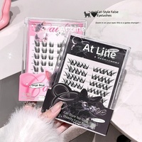 Faux cils synthétiques Gege Bear style félin, sans colle, naturellement recourbés, volumineux, en segments, sans dépose nécessaire