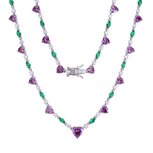 Klassische Luxus-Herzanhänger-Tenniskette mit Zirkonia in Lila für Damen - Product Image 4