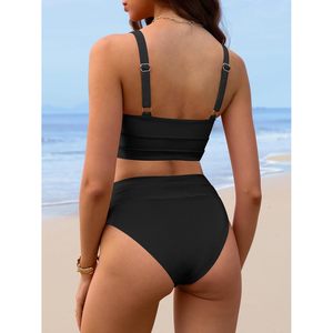 <b>Bikini</b> <b>Sets</b> For Women High Waisted 2 Piece Swimsuit Tummy Control Ribbed Swimwear Summer Beachwear - Product Image 5
