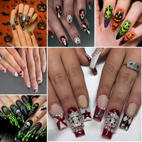 Faux ongles longs en forme de cercueil pour Halloween, motif fantôme d'horreur, vente en gros, directement de l'usine, sans intermédiaire