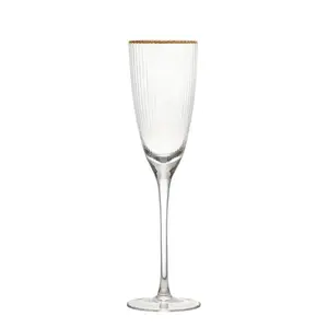 Винный бокал в рубчик с золотой оправой под заказ винный стакан с вертикальной полосой