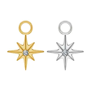 Right Grand Titanium Starburst CZ North Star Charm Pendant for Ear Lobe Hoop Huggie Dangle Earrings