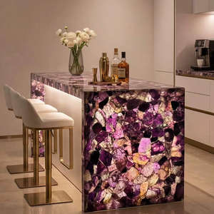 Îlot de salle de bain personnalisé en pierre semi-précieuse translucide, comptoir de cuisine en quartz <span class=keywords><strong>violet</strong></span> rétroéclairé, pierre précieuse <span class=keywords><strong>fluorite</strong></span> violette - Product Image 1