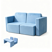 Canapé modulaire en mousse 2-en-1 pour enfants, table convertible et ensemble de 2 chaises, canapé en velours doux pour enfants pour jouer et lire