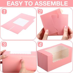 Cajas para Panaderí<span class=keywords><strong>a</strong></span> con Ventana, Cajas para Galletas, Contenedor para Bizcochos de Calabaza, Caja para Donuts, Empaque Seguro para Pasteles y Bizcochos, Color Rosa - Product Image 6