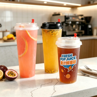 Gobelets en plastique transparent givré en gros, gobelets rigides en PP pour café, lait, boba, bubble tea avec couvercles, gobelets en plastique givré personnalisés pour café