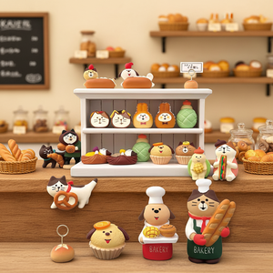 Miniatures en résine Kawaii Anime Chat Chien Pain, Ornements Mignons Scène de Boulangerie, Décoration Créative de Bureau de Noël et Cadeau pour les Amoureux des Chats - Product Image 1
