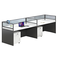 Poste de travail incurvé pour 3 personnes Poste de travail Mobilier exécutif moderne Bureaux pour chambre Table de séparation Design avec tiroirs