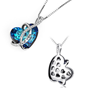Sterling Bạc vòng cổ austrian màu xanh hình trái tim pha lê tinh dát Mặt dây chuyền - Product Image 3