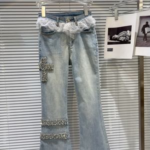 Pantalones Vaqueros de Primavera para Mujer, Estilo Dulce con Encaje, Pedrería y Adornos - Product Image 5