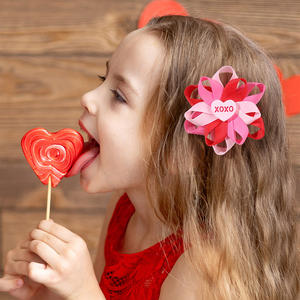Pasadores de Pelo Hechos a Mano en China <span class=keywords><strong>con</strong></span> Cinta y Flores Dulces, Regalo de San Valentín, Accesorios para el Cabello, Pasadores de Pelo <span class=keywords><strong>con</strong></span> Amor XOXO para Niños - Product Image 5
