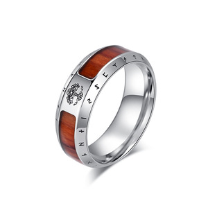 Nordic Viking script <b>titanium</b> steel wood grain World Tree <b>ring</b> for men, a niche cultural symbol, Tree of Life index finger <b>ring</b> - Product Image 1