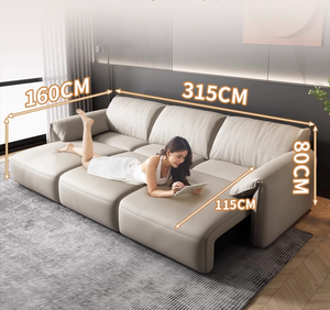 Canapé-<span class=keywords><strong>lit</strong></span> électrique motorisé rétractable en cuir pleine fleur, sectionnel en forme de L, style oreille d'éléphant <span class=keywords><strong>italien</strong></span>, inclinable, de luxe - Product Image 5