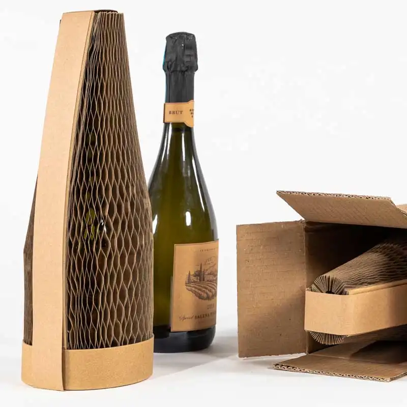 Custom 100% Eco-friendly Wine Bottle Cushioned Honeycomb Wrapping Paper Packaging for Liquor Bottle