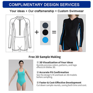 Maillot <span class=keywords><strong>de</strong></span> bain une pièce personnalisable à manches longues pour <span class=keywords><strong>femme</strong></span> avec fermeture éclair, protection solaire, anti-UV, pour la plage - Product Image 3