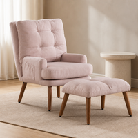 Fauteuil de salon moderne en bois, une place, capitonné, inclinable et extensible, avec dossier réglable en 3 positions, repose-pieds et rangement latéral, idéal pour appartement