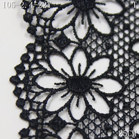 Dentelle en polyester noir et rouge en gros, largeur 25 cm, guipure chimique brodée de fleurs pour accessoires de robe