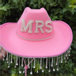 Chapeau de cowboy pour mariée avec franges en strass, décorations pour enterrement de vie de jeune fille (EVJF) sur le thème western et accessoires pour le dernier rodéo de Nashville - Product Image 5