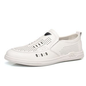 Sandalias de cuero perforado para hombre, zapatos casuales transpirables para conducir, para adultos, cuatro estaciones, color blanco - Product Image 5