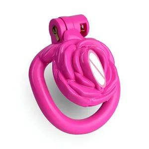 New ABS Rose <span class=keywords><strong>labia</strong></span> pseudo nữ tính chastity khóa 4 Vòng nam dương vật cos âm hộ hoa lõi chastity CB khóa ngắn - Product Image 1