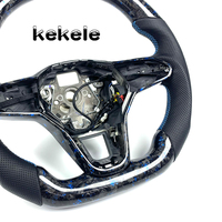 Volante de Fibra de Carbono Forjado Azul para Volkswagen MK7, Compatible con GTI MK5 MK6 MK8 Golf 2015 2016 2017 2018 2019, Personalizable