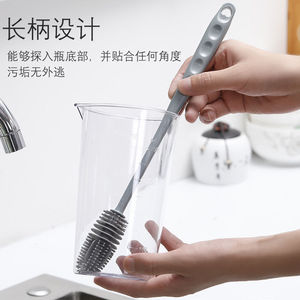 Cepillo para limpiar botellas, cerdas de silicona grises, mango largo para eliminar manchas de té - Product Image 3