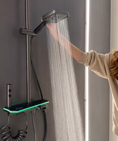 Ensemble de douche de pluie thermostatique en laiton poli pour bain affichage numérique lumière ambiante salle de bain robinets de pression