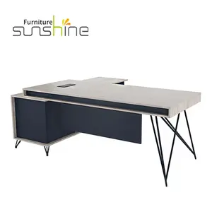 Büromöbel Guangzhou Moderner Schreibtisch L-Form Executive Desk Edelstahl Dreieck Bein