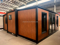 Maison conteneur extensible de 20 pieds, finition bois, villa préfabriquée avec cuisine, salle de bain, chambre individuelle, maisonnette pliable pour complexe hôtelier ou camping