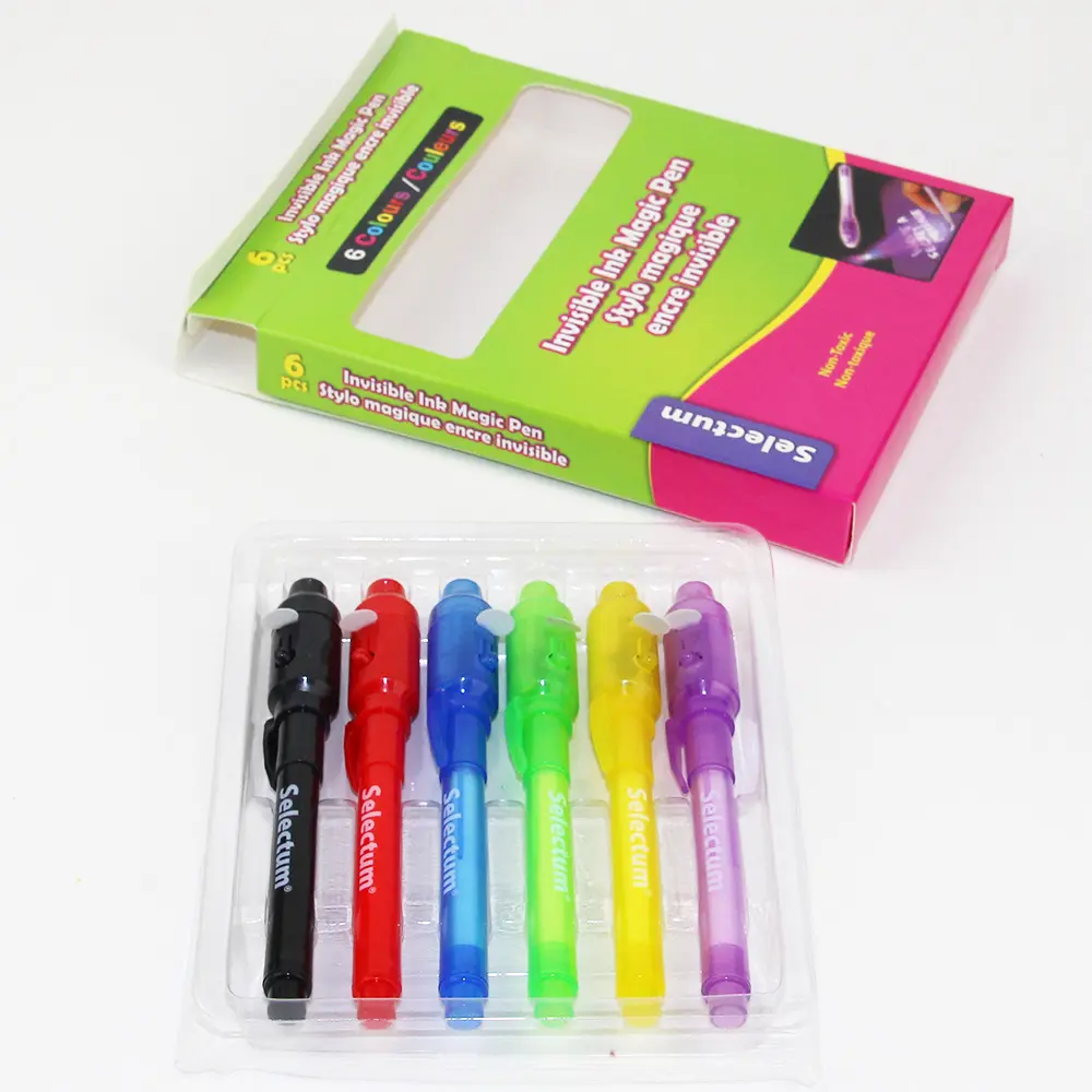 Toptan 6 renkler gizli mesaj kalem görünmez mürekkep kalem UV ışık ile