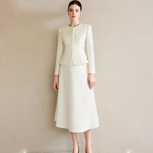 ชุดกระโปรง<span class=keywords><strong>สูท</strong></span>ผ้าโพลีเอสเตอร์สีไอวอรี่ทรงเข้ารูปสำหรับผู้หญิง คอทรงกลม ดีไซน์หรูหรา เหมาะสำหรับงานก่อนวันแต่งงานของเจ้าสาว งานแสดงศิลปะ และงานเปิดต่างๆ - Product Image 2