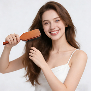 Práctica <span class=keywords><strong>cepillo</strong></span> de pelo de madera <span class=keywords><strong>anti</strong></span>-<span class=keywords><strong>nudos</strong></span>, antiestático, con cojín de aire, para masaje del cuero cabelludo, multifunción, para uso doméstico y en salón. - Product Image 6