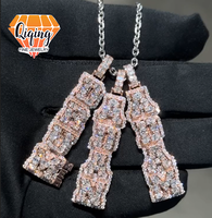 Pendentif Lettres Verticales Personnalisées Iced Out, Collier Prénom Hip Hop en Moissanite VVS Taille Baguette pour Hommes