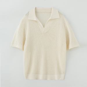 Polo da uomo personalizzata con colletto a V manica corta in misto <span class=keywords><strong>cotone</strong></span> maglieria estiva Casual maglione <span class=keywords><strong>Basic</strong></span> trasparente traspirante morbido - Product Image 1