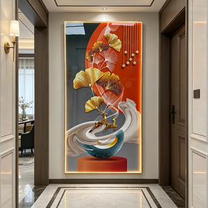 Arte de pared acrílico al por mayor con retroiluminación, marco dorado, marco abstracto, decoración del hogar, pintura tradicional de porcelana de cristal con LED. - Product Image 5