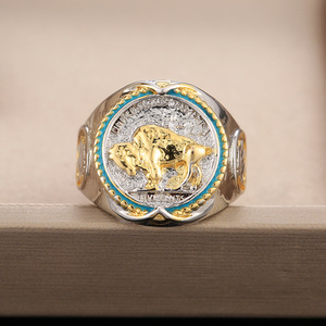 Buffalo <b>Western</b> Cowboy Pirate Two Tone Animal Ring Adjustable Fashion Statement <b>Jewelry</b> for Women Men - Product Image 5
