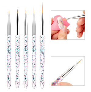 Lot de 5 pinceaux à ongles avec manche en plastique et bois, pinceau liner et stylo à points, fournitures de peinture pour nail art acrylique, outil de manucure professionnel - Product Image 5