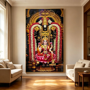 Wholesale Custom <b>Framed</b> Wall Art Lord Venkateswara Lakshmi Hindu Goddess Print Puja LED Crystal Porcelain <b>painting</b> Home Decor - Product Image 1