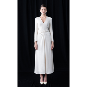 Vestido Cruzado con Cuello en V de Marca de Lujo QFZ435, 77% Acetato, 23% Poliéster, Caja Blanca, Fabricante Vietnamita Whiteant - Product Image 1