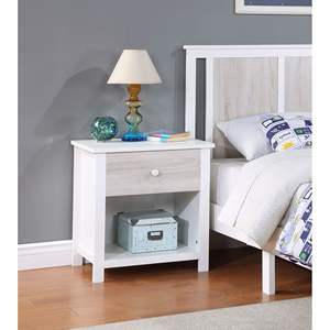 Mesita de noche inteligente DB Connelly blanca/gris Rockport ensamblada estilo moderno y antiguo para dormitorio para uso en apartamentos - Product Image 1