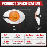 3 mini feux LED ovales avec lentille ambre, clignotants pour camions et remorques Peterbilt Kenworth Freightliner, IP67