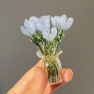 Bouquet de fleurs artificielles en verre cristal à cinq pétales, Calla Lily Tulip, petit vase, ornement de table, <span class=keywords><strong>d</strong></span>écoratif, émaillé, cadeau - Product Image 4